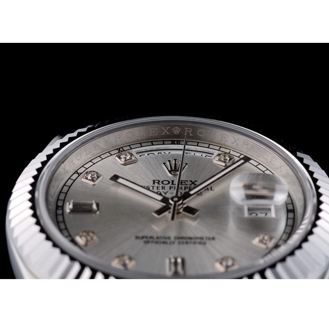 Aaa replica watch Bezel Rolex Swiss Ribbed Silver 41995 DayDate Stainless Steel Dial 0801